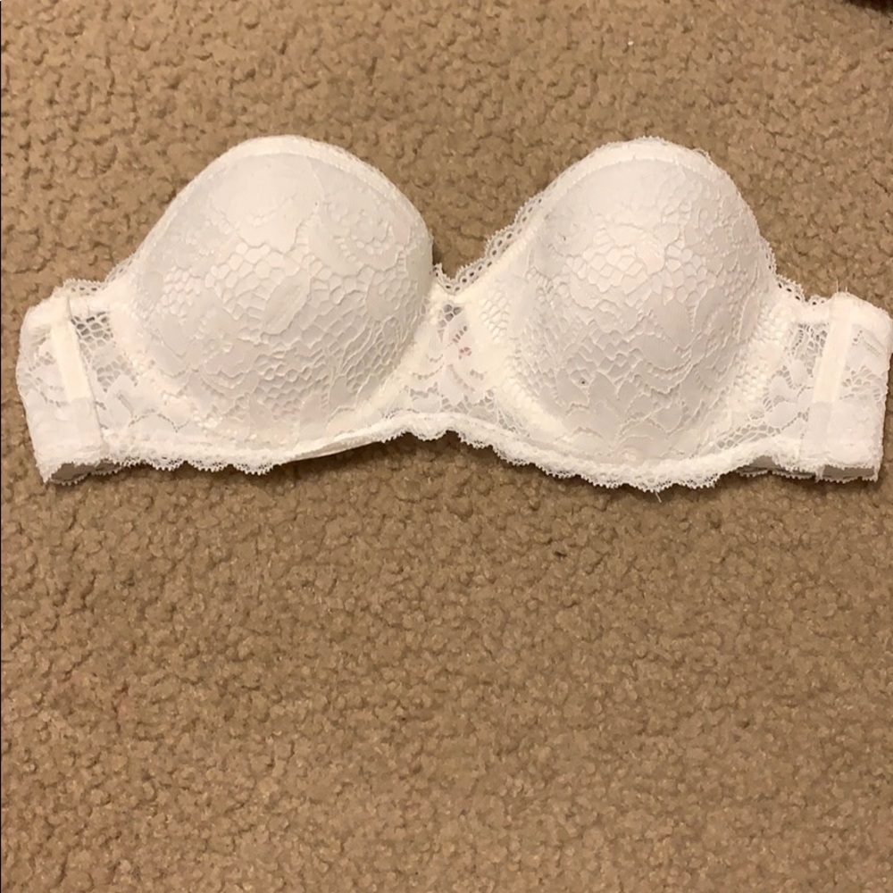 Strapless White Lace Bra 36A